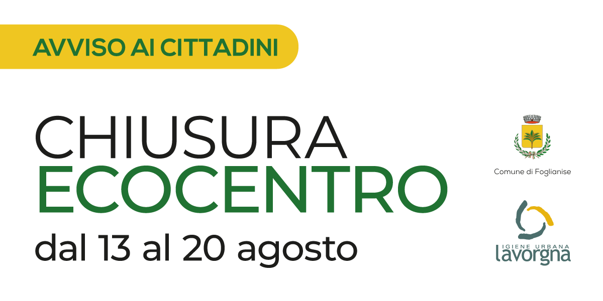 [AVVISO] Chiusura Ecocentro dal 13 al 20 agosto 2022