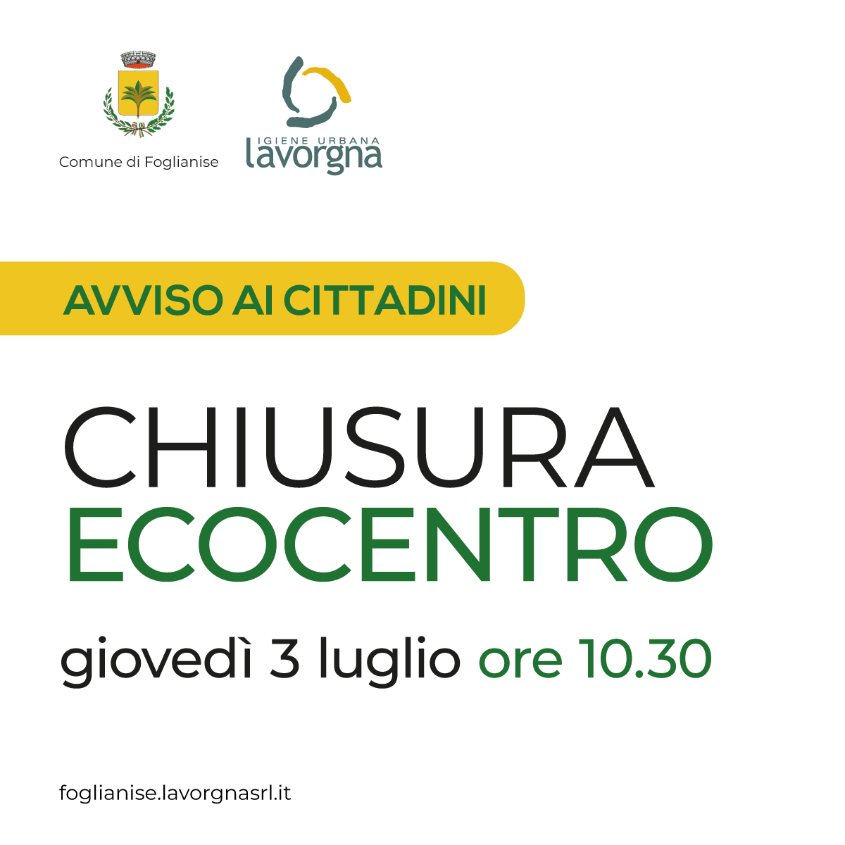 Chiusura anticipata ecocentro comunale