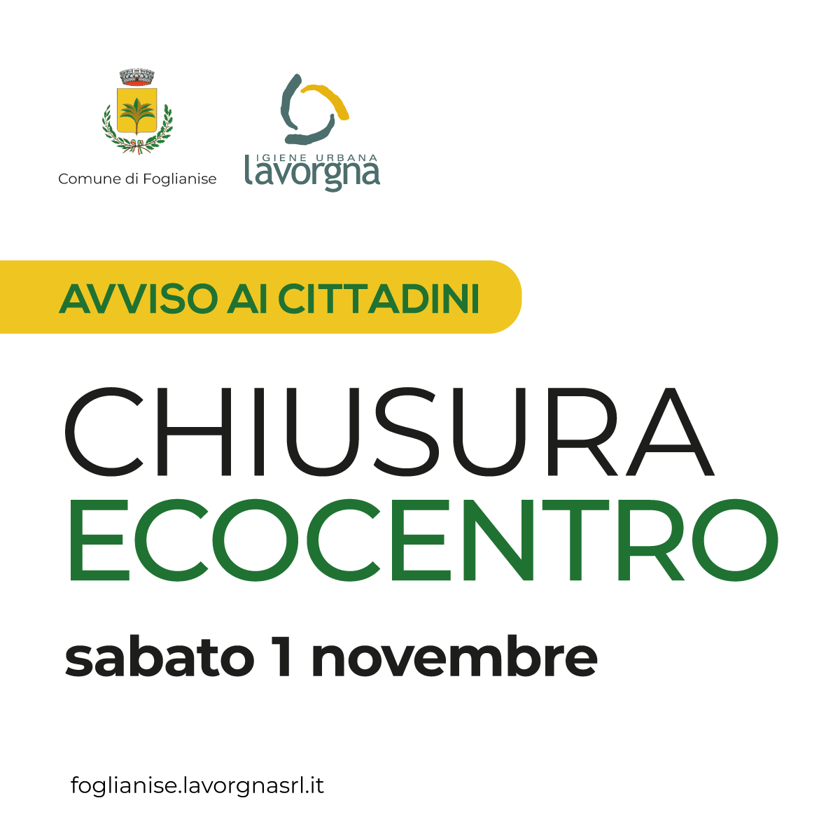 Chiusura ecocentro sabato 1° novembre 2025