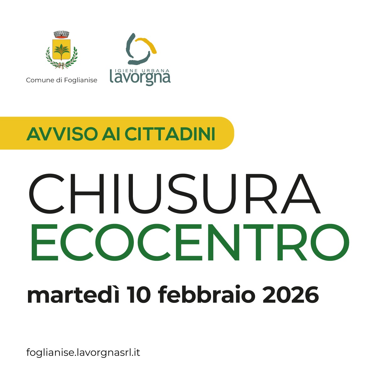 Chiusura ecocentro martedì 10 febbraio 2026