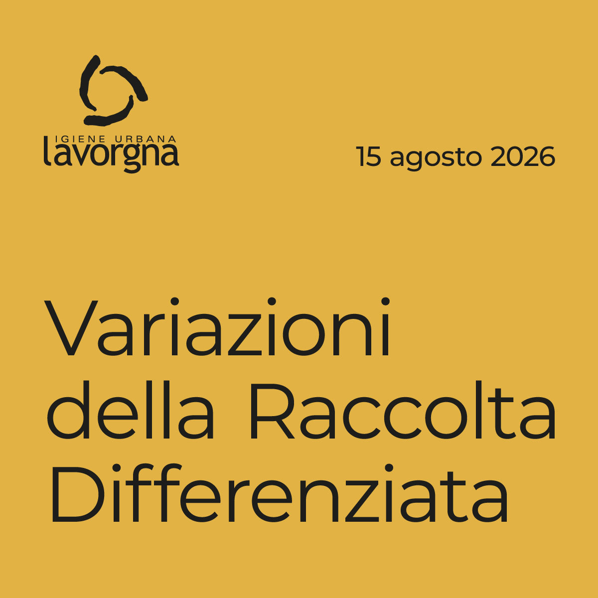 Variazioni della raccolta differenziata per la festività del 15 agosto 2026